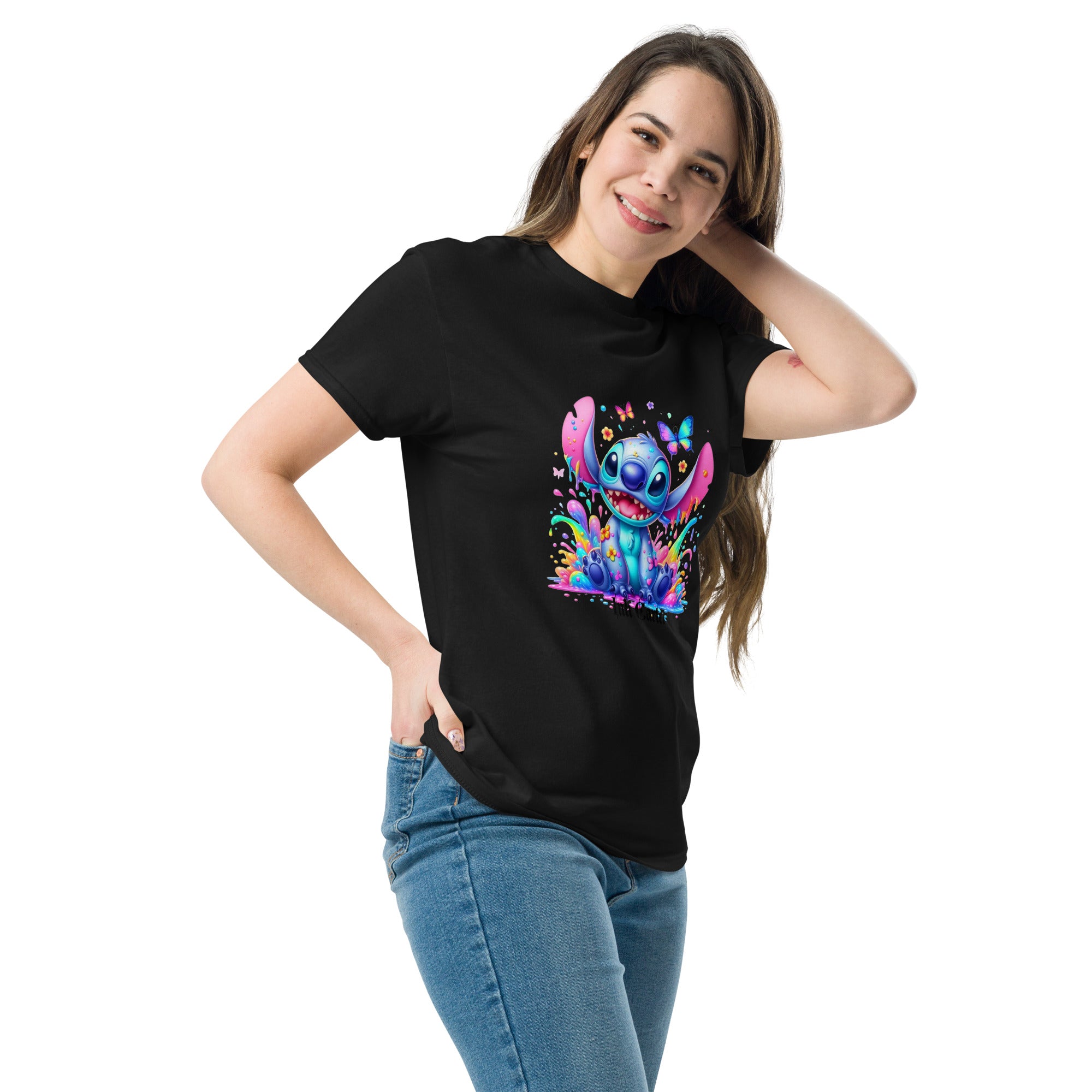  Ink Cartel exclusive streetwear design showing a cartoon-style blue character splashing through dripping black and colorful ink, creating a bold graffiti-inspired visual on a premium t-shirt