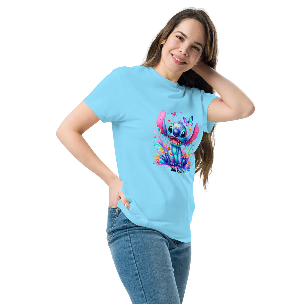  Ink Cartel exclusive streetwear design showing a cartoon-style blue character splashing through dripping black and colorful ink, creating a bold graffiti-inspired visual on a premium t-shirt