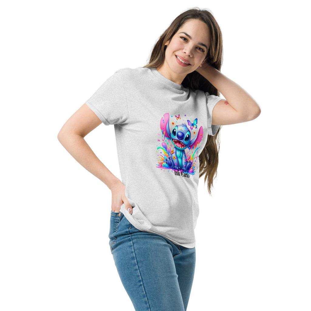  Ink Cartel exclusive streetwear design showing a cartoon-style blue character splashing through dripping black and colorful ink, creating a bold graffiti-inspired visual on a premium t-shirt
