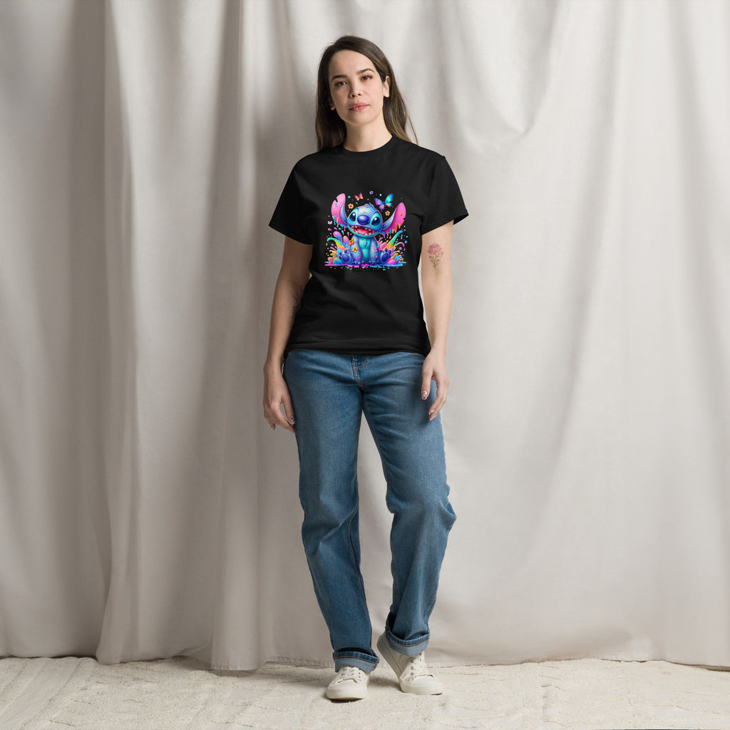  Ink Cartel exclusive streetwear design showing a cartoon-style blue character splashing through dripping black and colorful ink, creating a bold graffiti-inspired visual on a premium t-shirt
