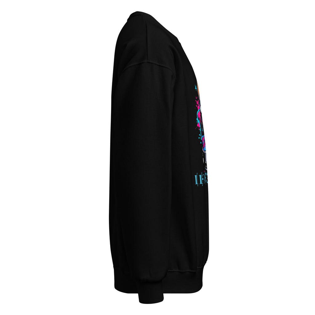 Black hoodie with pink text on a white background