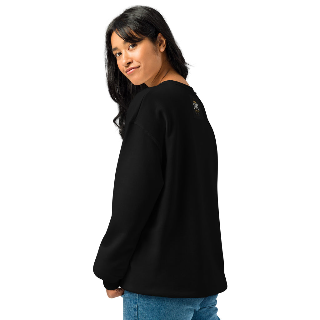 Person wearing a black sweatshirt on a white background
