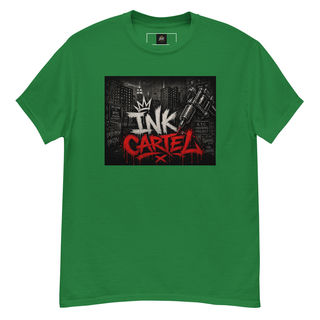 Ink Cartel Concrete Jungle Tattoo Pen Tee with urban graffiti design and tattoo pen artwork, streetwear shirt inspired by city life