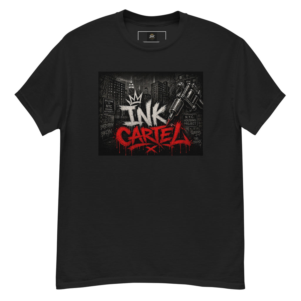 Ink Cartel Concrete Jungle Tattoo Pen Tee with urban graffiti design and tattoo pen artwork, streetwear shirt inspired by city life