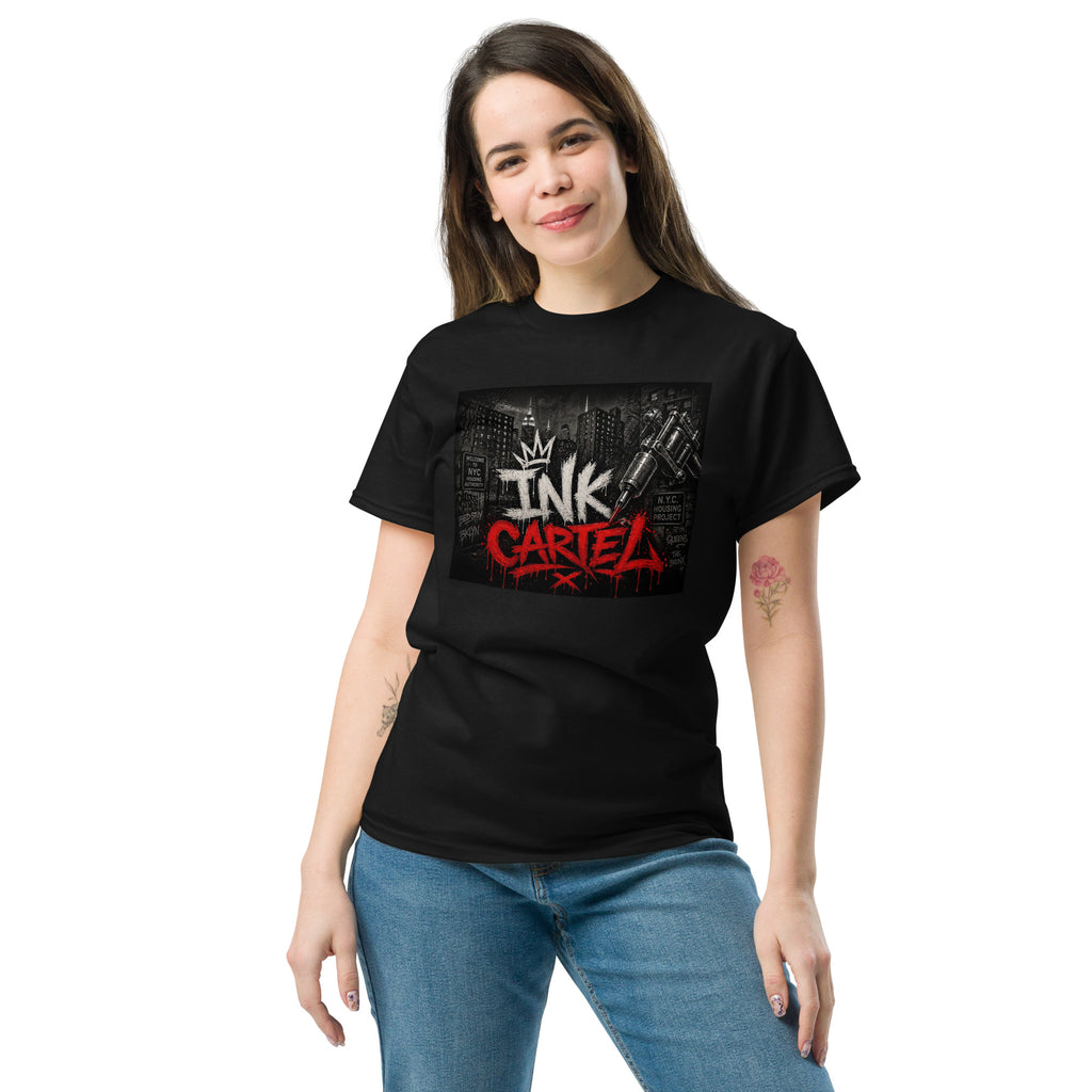 Ink Cartel Concrete Jungle Tattoo Pen Tee with urban graffiti design and tattoo pen artwork, streetwear shirt inspired by city life