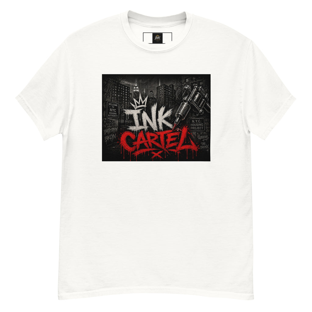 Ink Cartel Concrete Jungle Tattoo Pen Tee with urban graffiti design and tattoo pen artwork, streetwear shirt inspired by city life