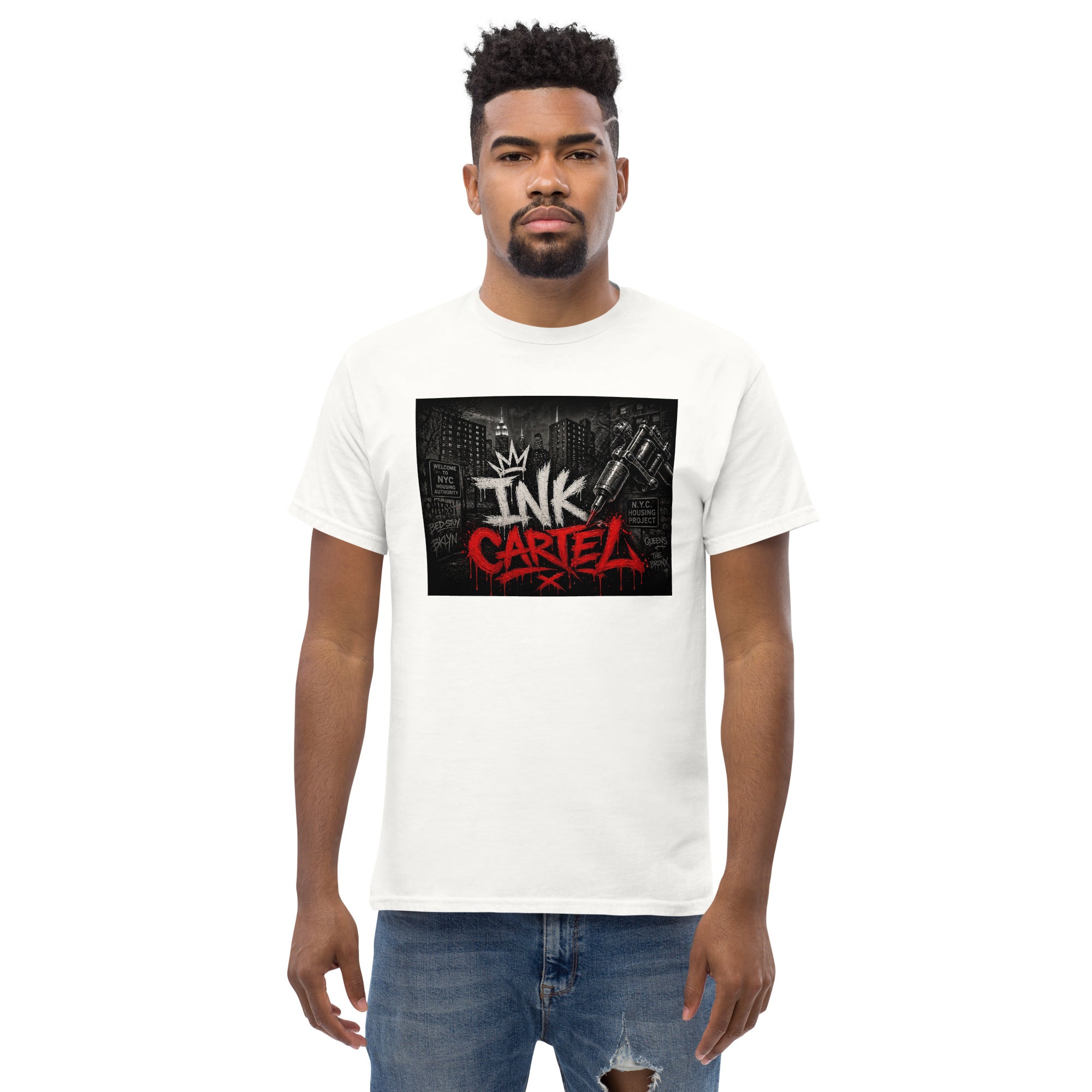 Ink Cartel Concrete Jungle Tattoo Pen Tee with urban graffiti design and tattoo pen artwork, streetwear shirt inspired by city life