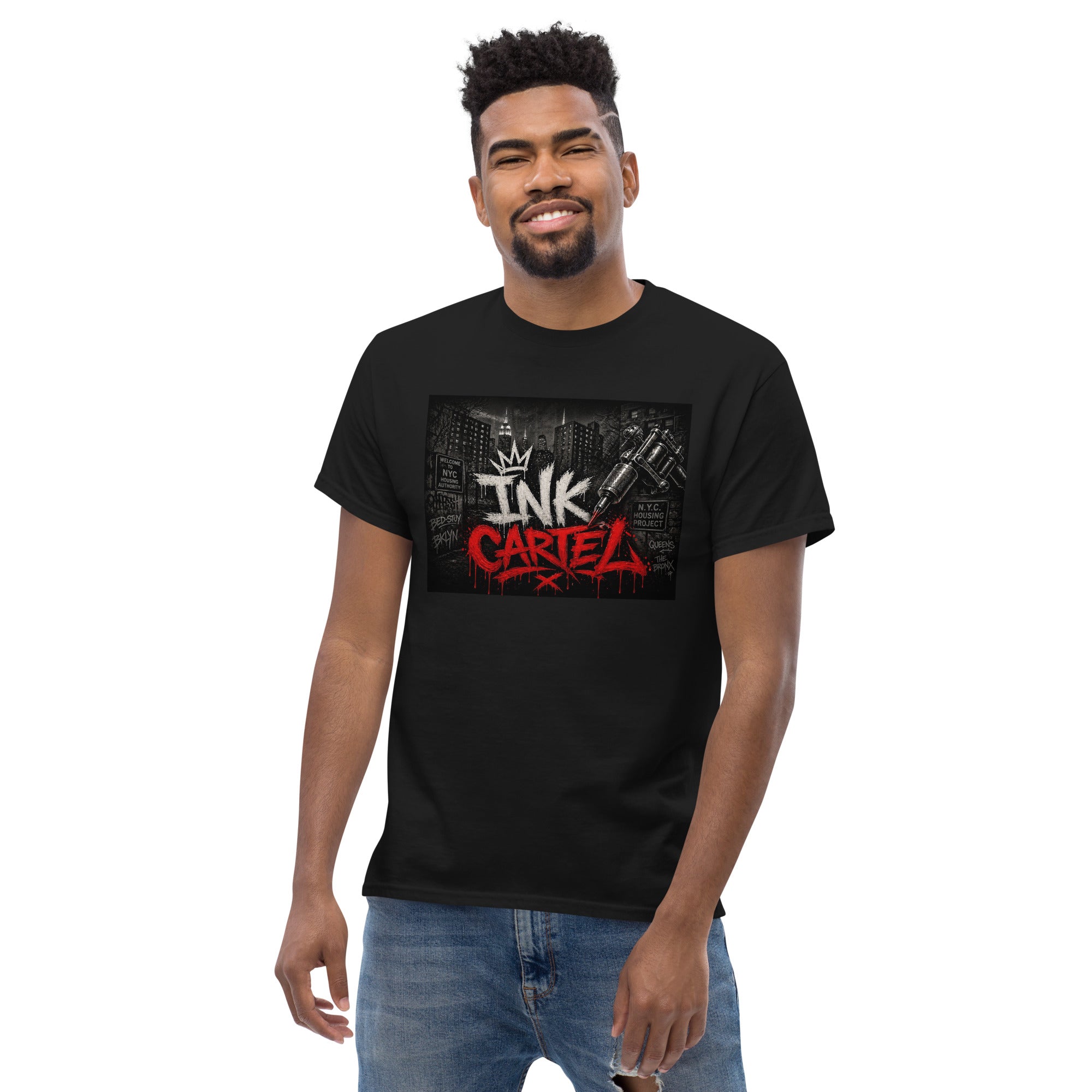 Ink Cartel Concrete Jungle Tattoo Pen Tee with urban graffiti design and tattoo pen artwork, streetwear shirt inspired by city life