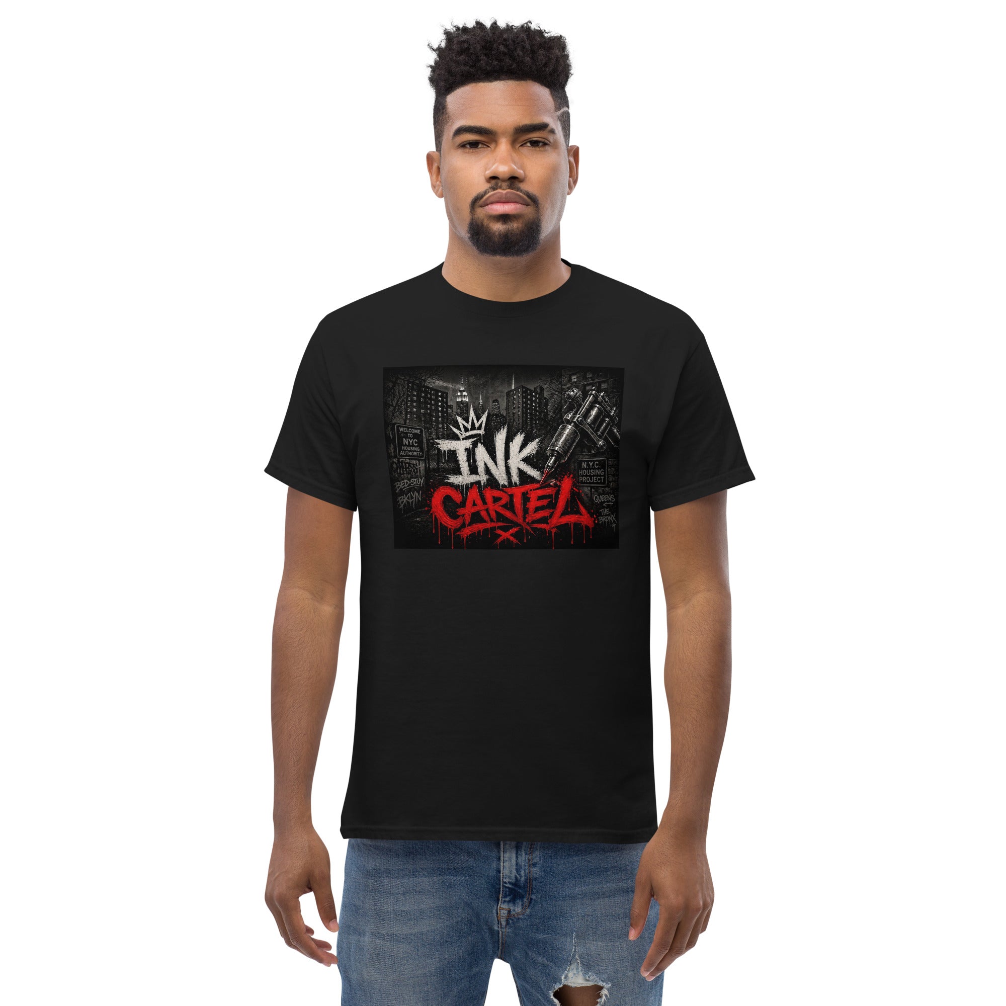 Ink Cartel Concrete Jungle Tattoo Pen Tee with urban graffiti design and tattoo pen artwork, streetwear shirt inspired by city life