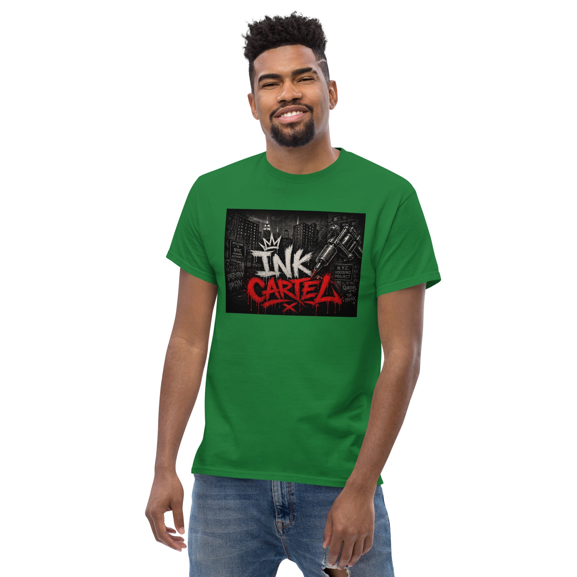 Ink Cartel Concrete Jungle Tattoo Pen Tee with urban graffiti design and tattoo pen artwork, streetwear shirt inspired by city life