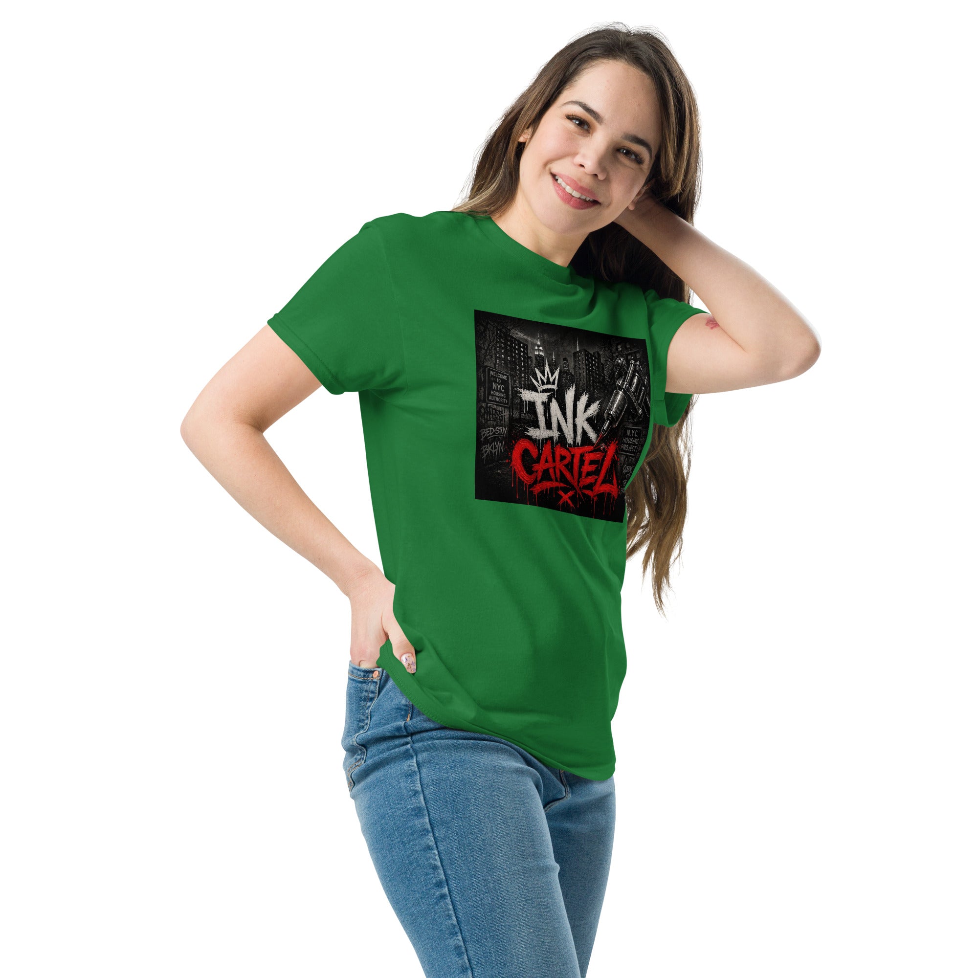 Ink Cartel Concrete Jungle Tattoo Pen Tee with urban graffiti design and tattoo pen artwork, streetwear shirt inspired by city life