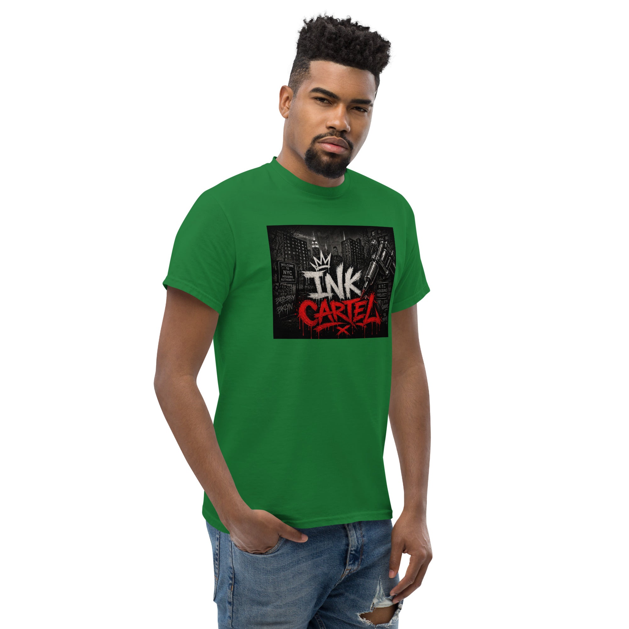 Ink Cartel Concrete Jungle Tattoo Pen Tee with urban graffiti design and tattoo pen artwork, streetwear shirt inspired by city life