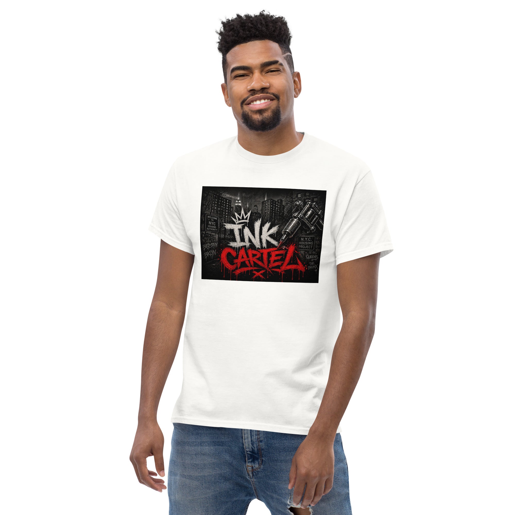 Ink Cartel Concrete Jungle Tattoo Pen Tee with urban graffiti design and tattoo pen artwork, streetwear shirt inspired by city life