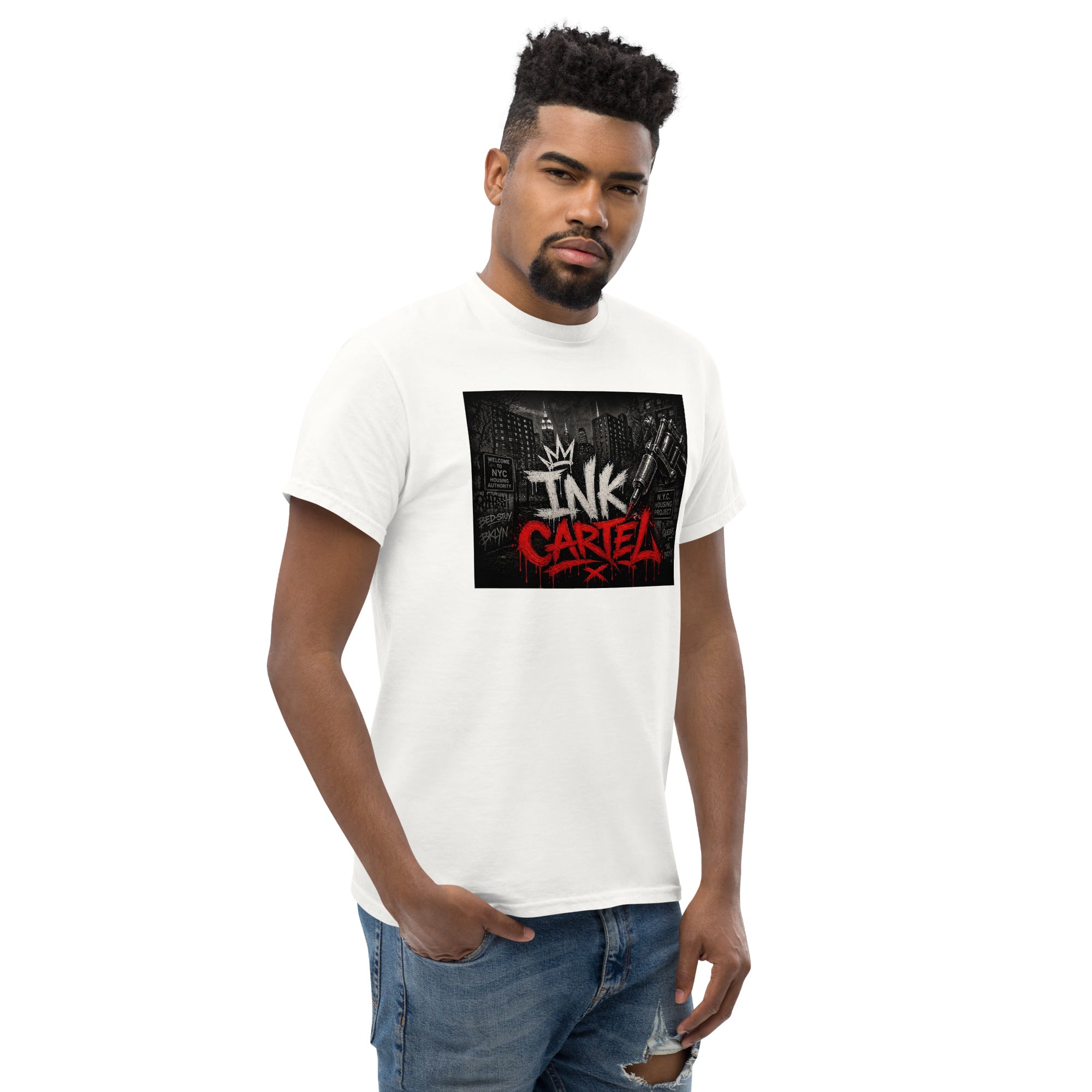 Ink Cartel Concrete Jungle Tattoo Pen Tee with urban graffiti design and tattoo pen artwork, streetwear shirt inspired by city life