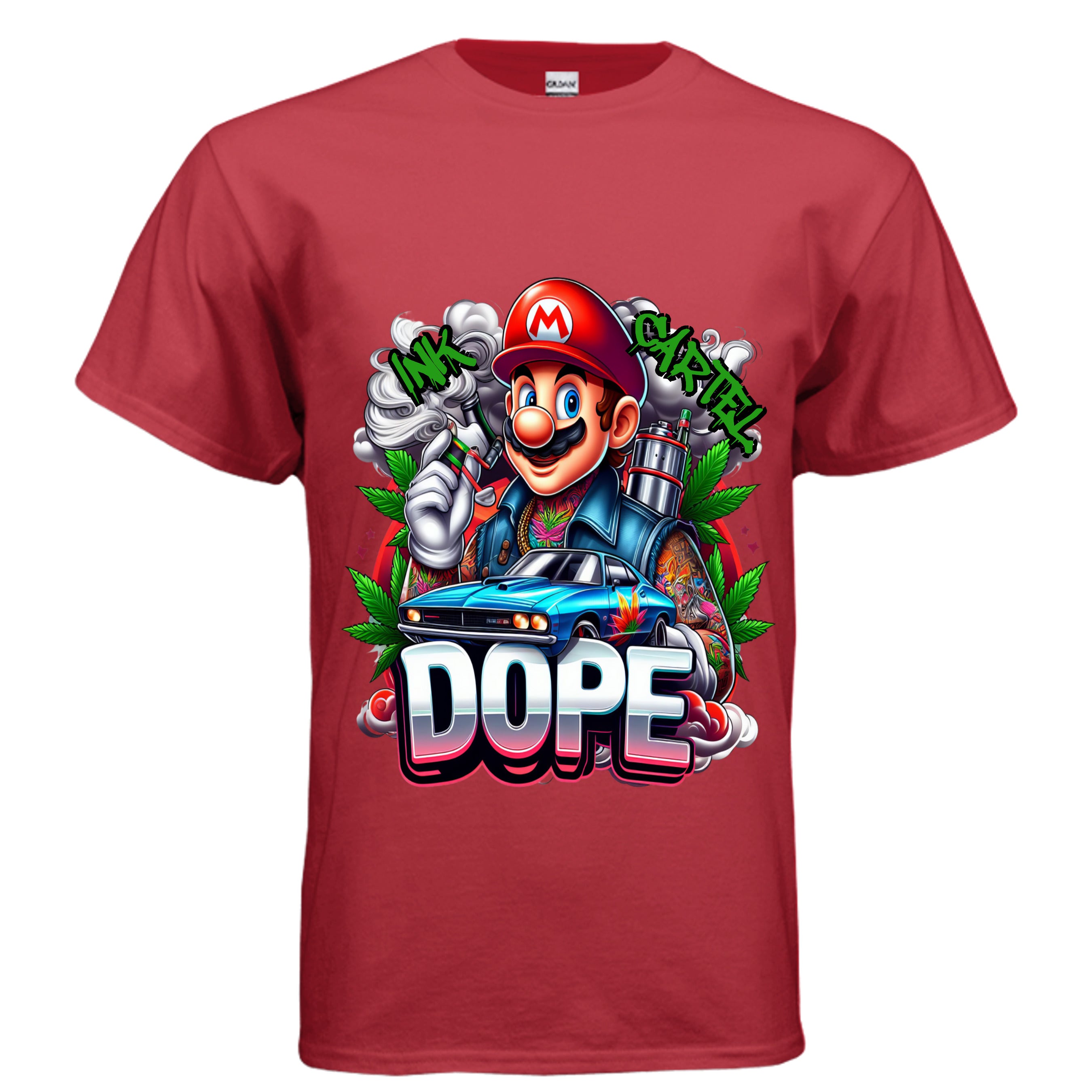  Ink Cartel Dope Plumber Lowrider Edition T-shirt with stylized plumber character cruising a lowrider, urban streetwear aesthetic