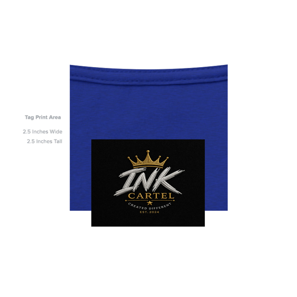Blue fabric with 'INK CARTEL' logo on a white background