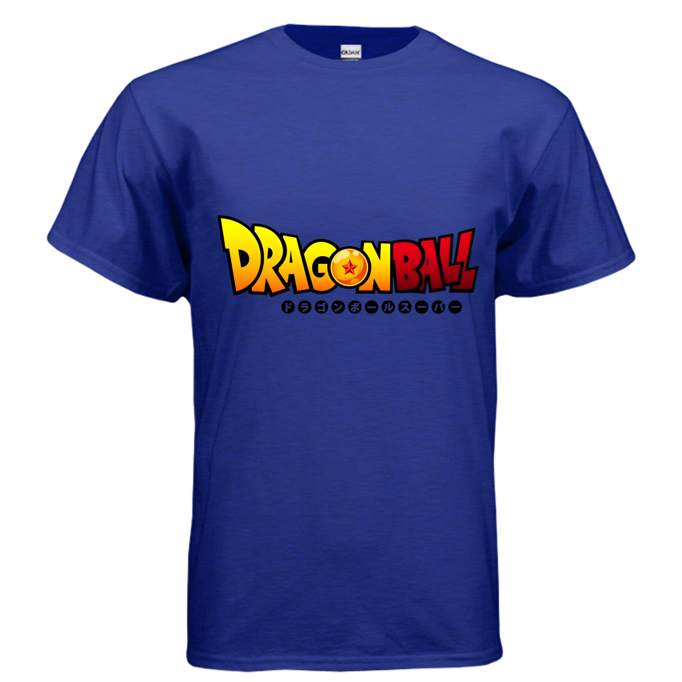 Blue t-shirt with Dragon Ball logo on a white background