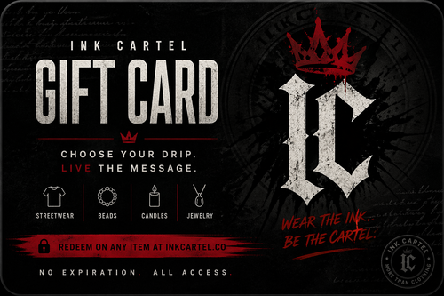 Ink Cartel branded digital gift card featuring urban streetwear style design for clothing and merchandise purchases online