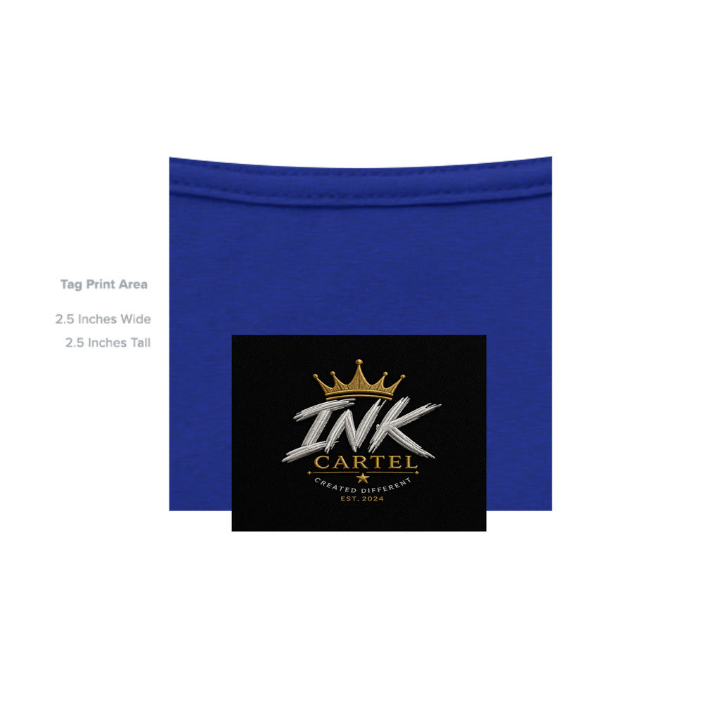 Blue fabric with 'INK CARTEL' logo on a black background