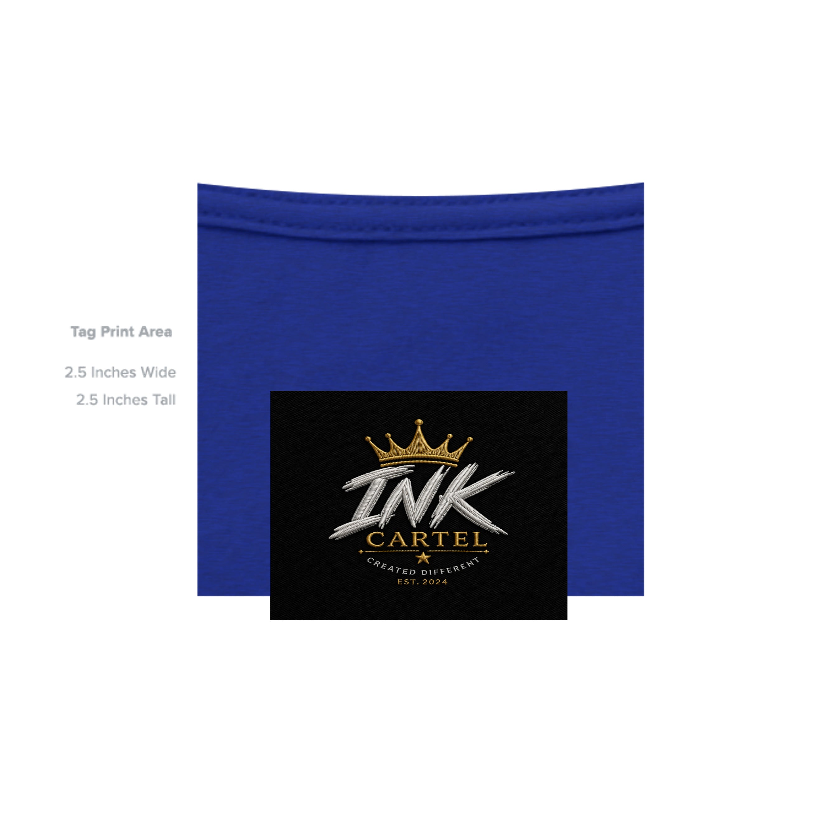 Blue fabric with 'INK CARTEL' logo on a black background
