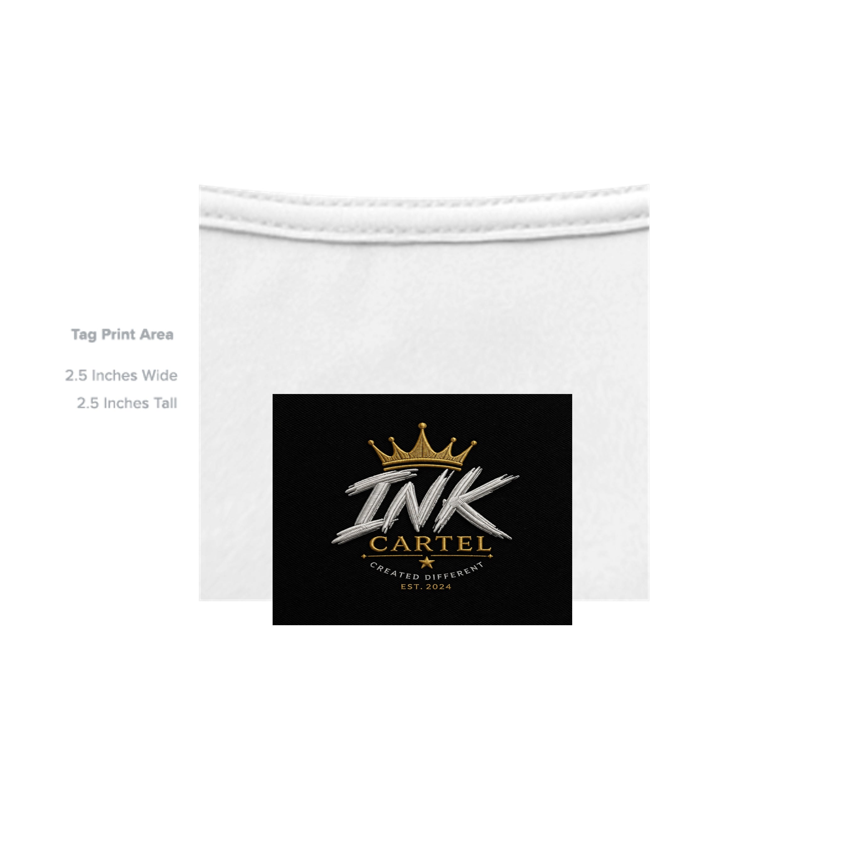 White underwear with Ink Cartel logo on a black tag print area