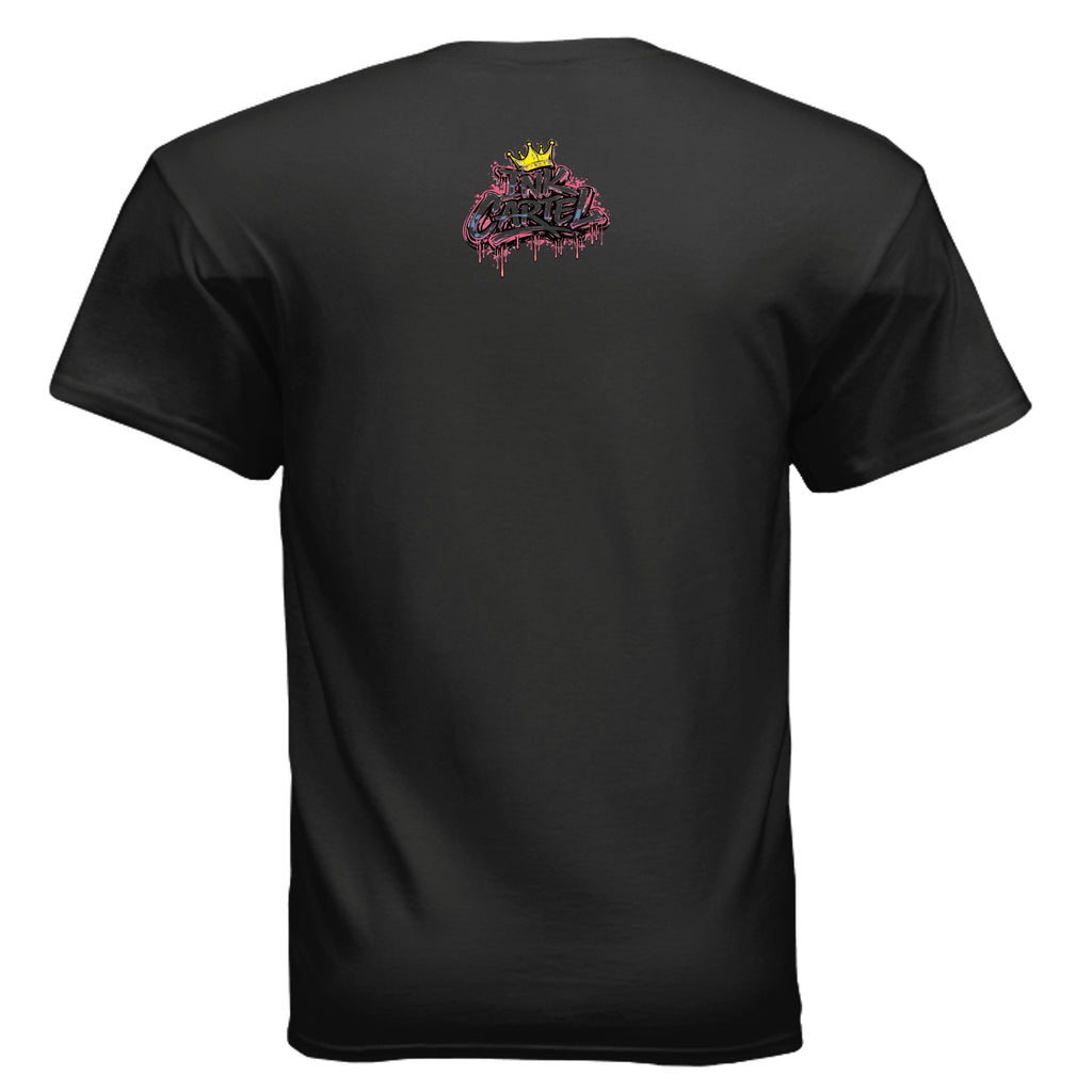 Black t-shirt on a white background