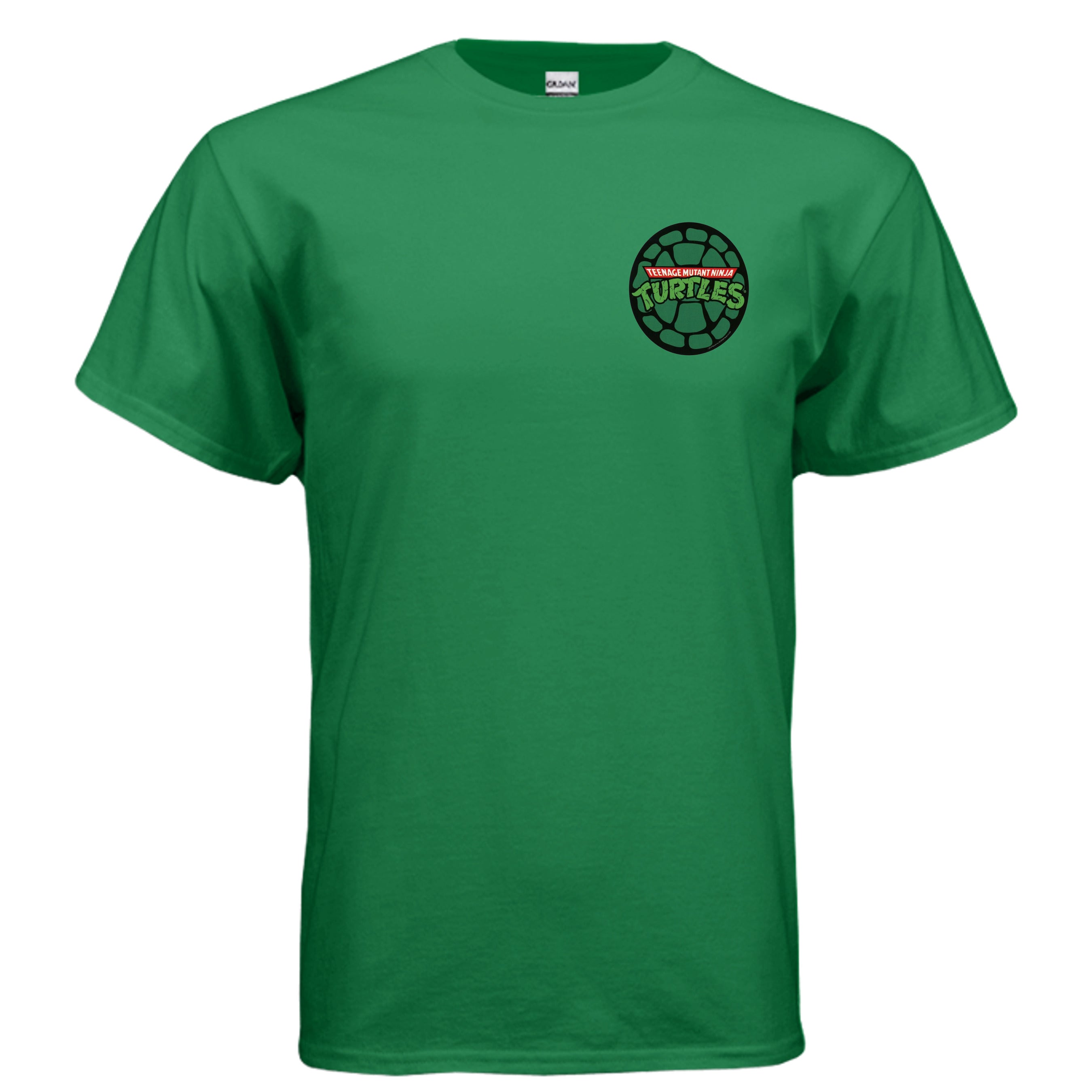 graphic T-shirt featuring a retro-inspired cartoon logo on the front and a large back print of four pizza-loving turtle heroes gathered together eating pizza. Designed in a nostalgic 90s cartoon style with bold colors and streetwear appeal from Ink Cartel’s Class-Sick Cartoon Drip collection.