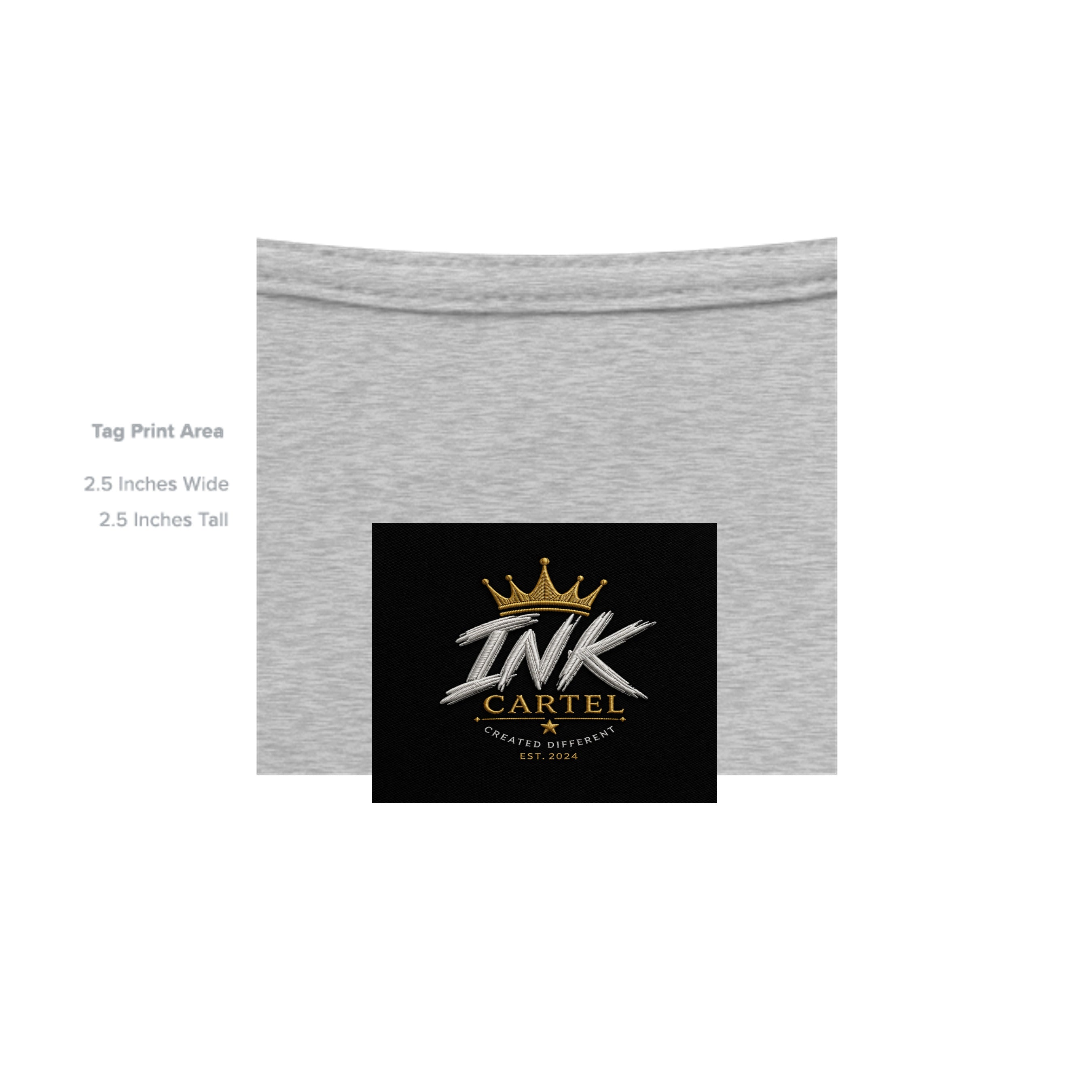 Gray fabric with Ink Cartel logo and text on a white background