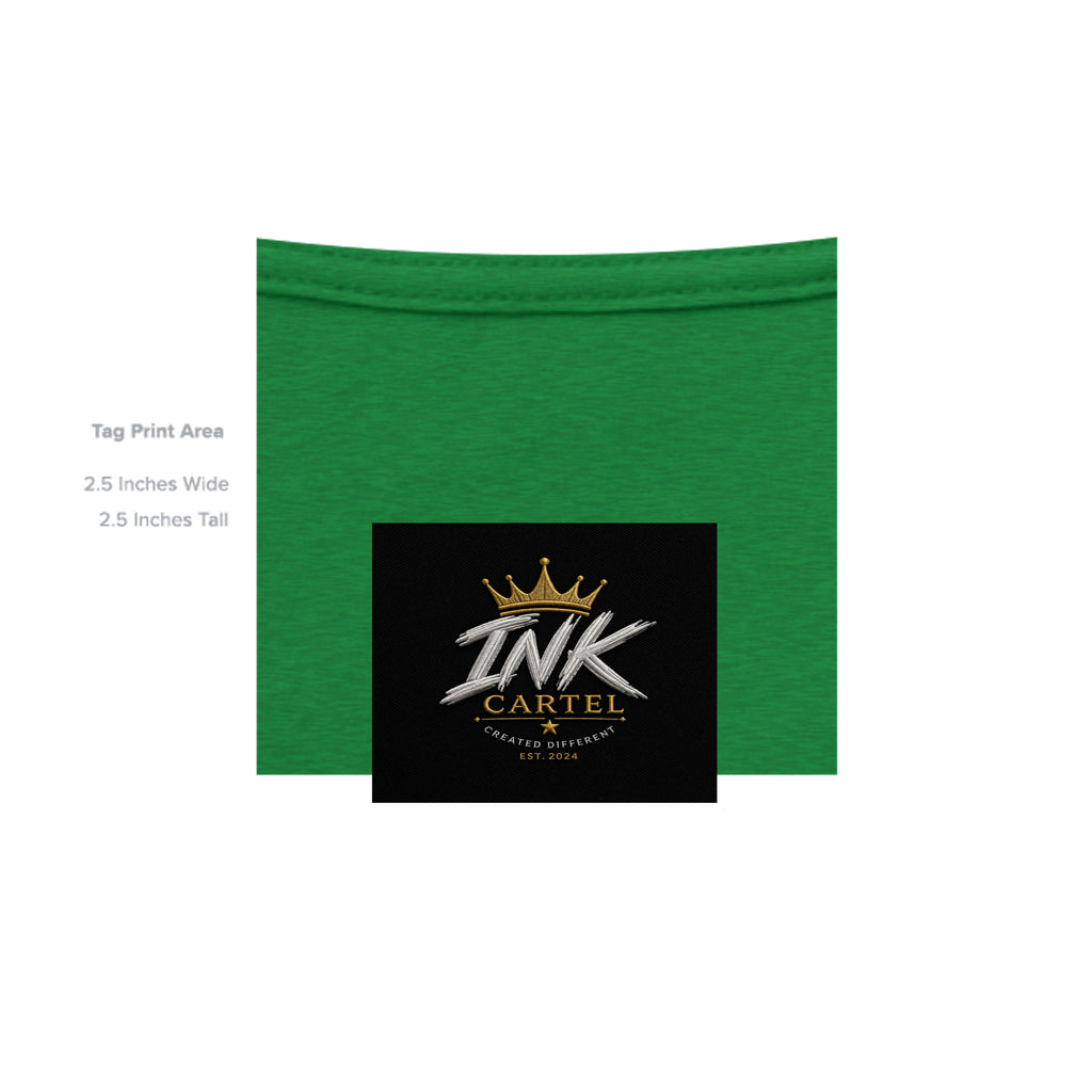 Green t-shirt with Ink Cartel logo on a white background
