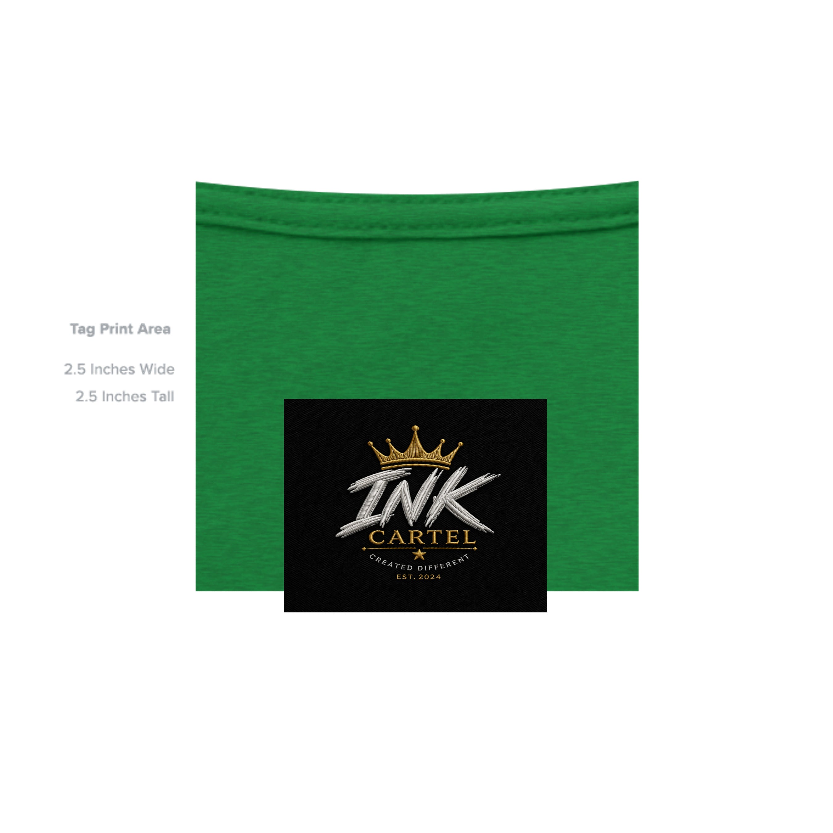 Green t-shirt with Ink Cartel logo on a white background