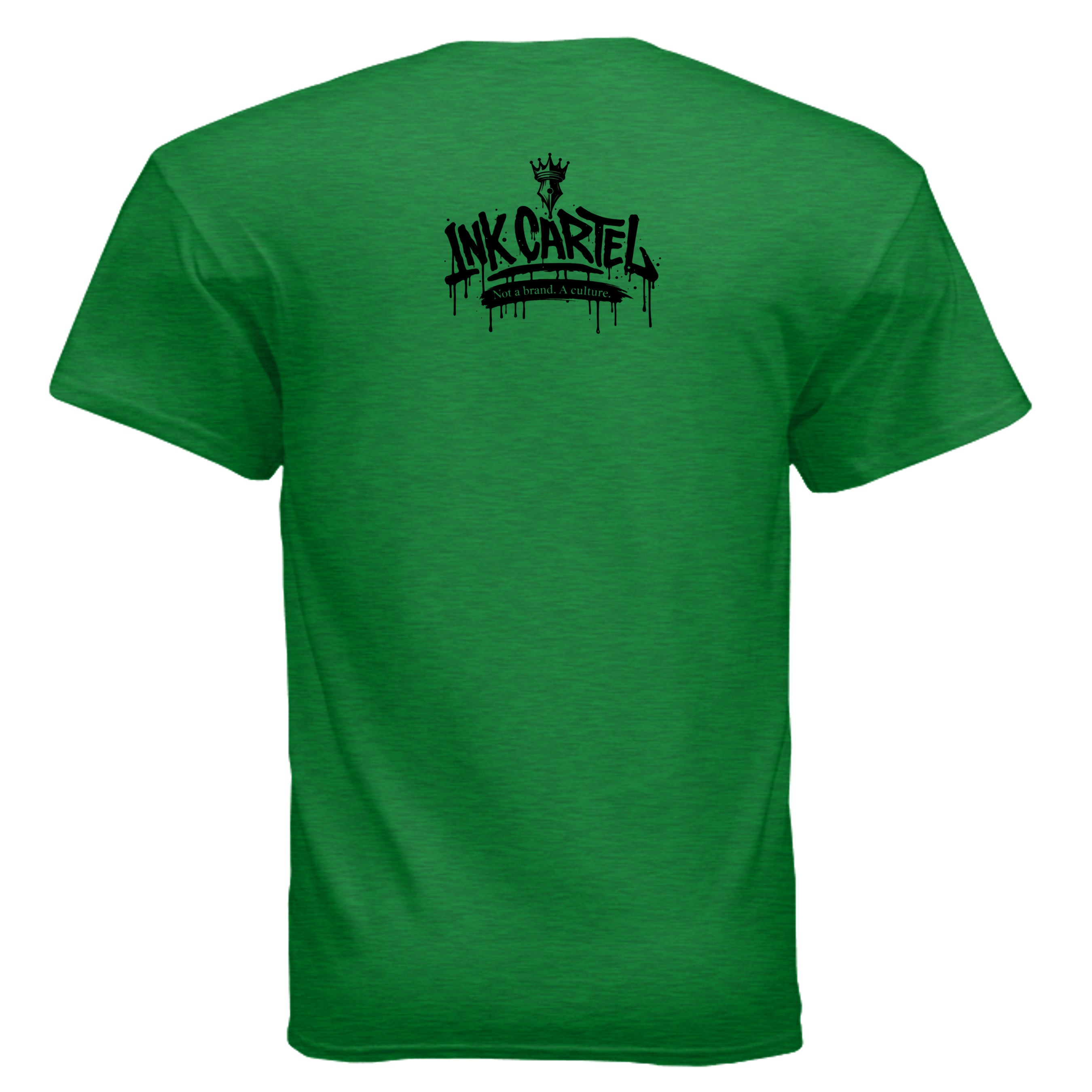 Green t-shirt with 'Ink Carfel' logo on the back against a white background
