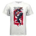 White t-shirt with a graphic of a person in a red and blue outfit and 'INK CAPSULE' text on a white background