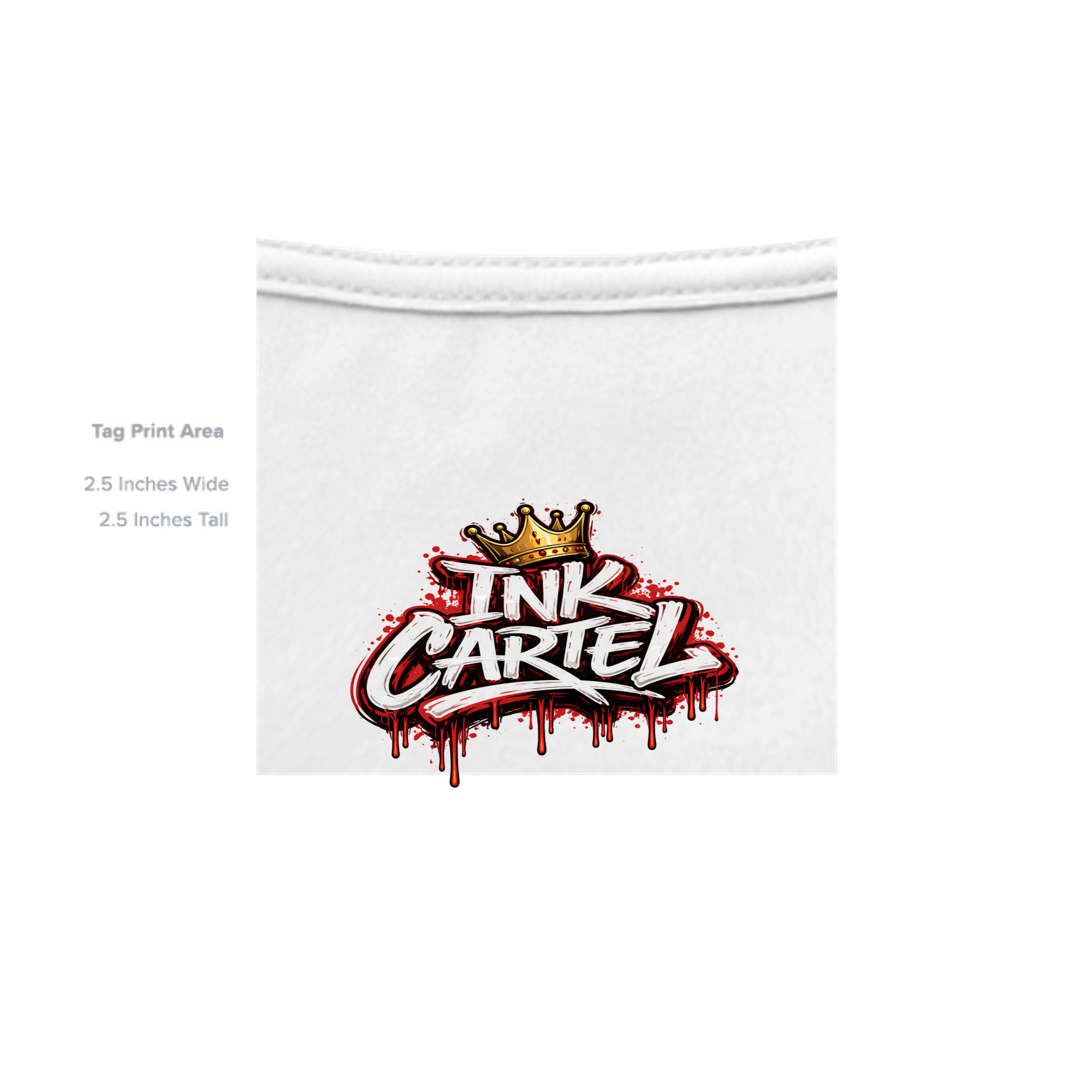 Ink CarTEL logo on a white background with tag print area details.