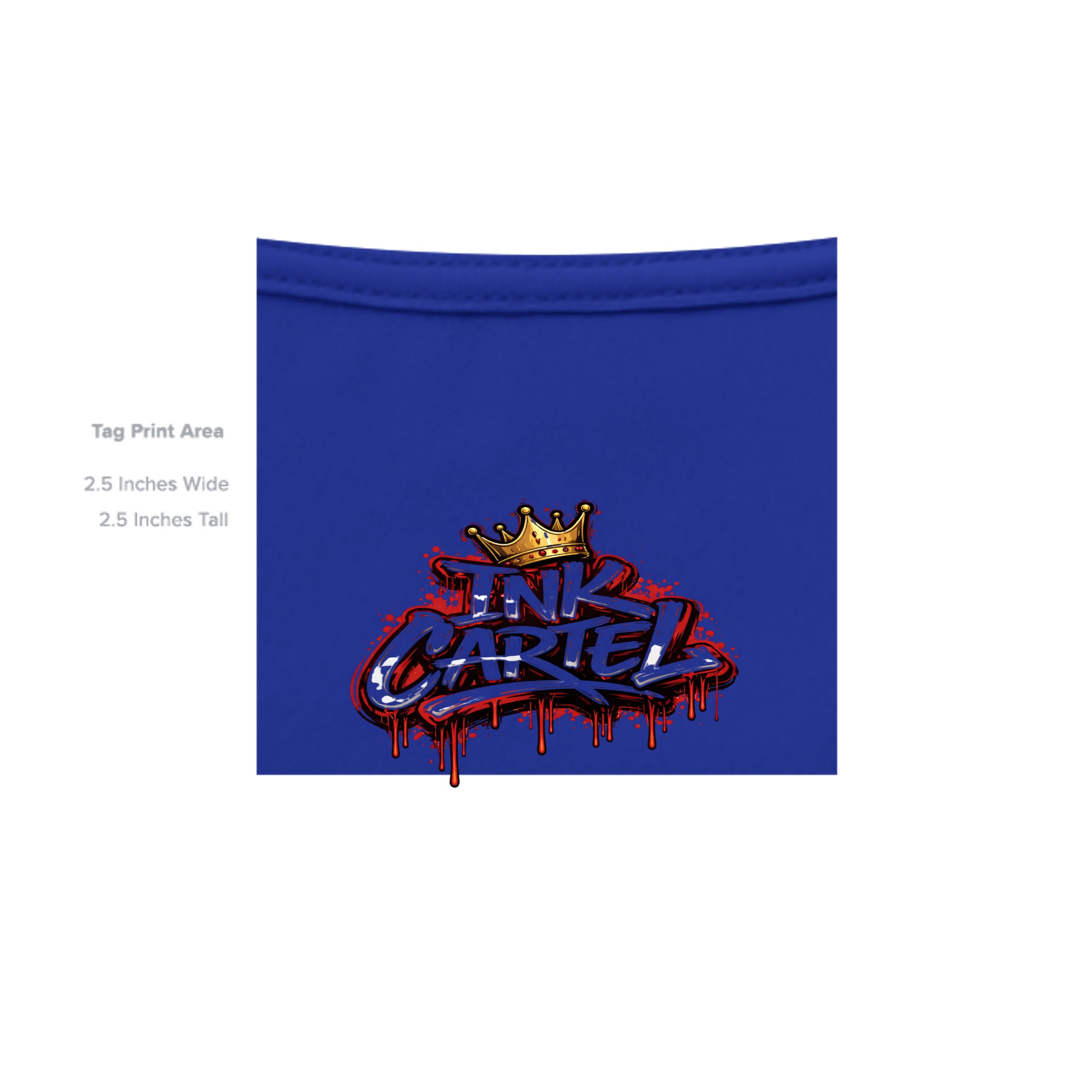 Blue fabric with 'Ink Carhartt' logo and crown design on a white background