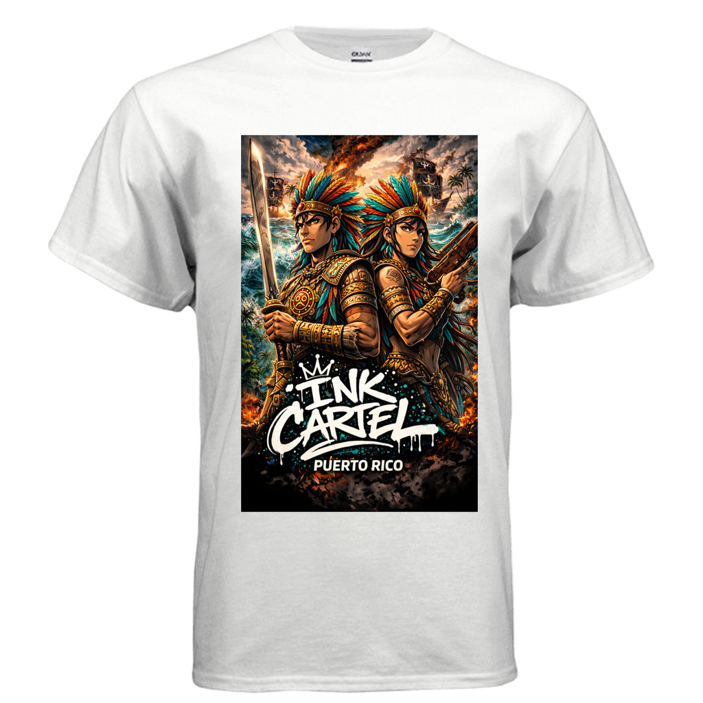 Ink Cartel Taíno Legacy Couple Tee representing love, heritage, and island roots through bold streetwear design