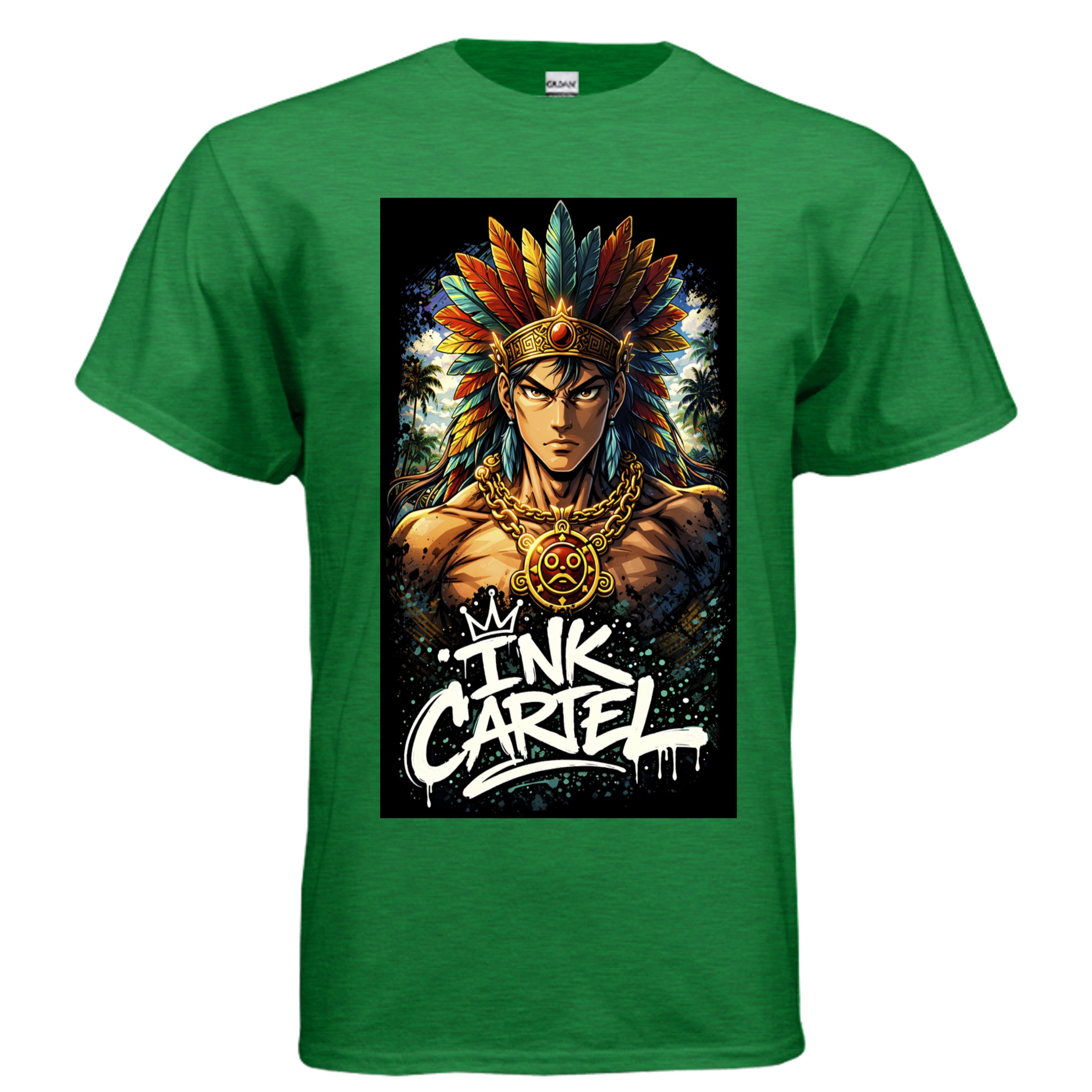  Ink Cartel Taíno War Lord T-shirt with Camuy sun symbol chain design inspired by Puerto Rican Taíno heritage and urban streetwear style
