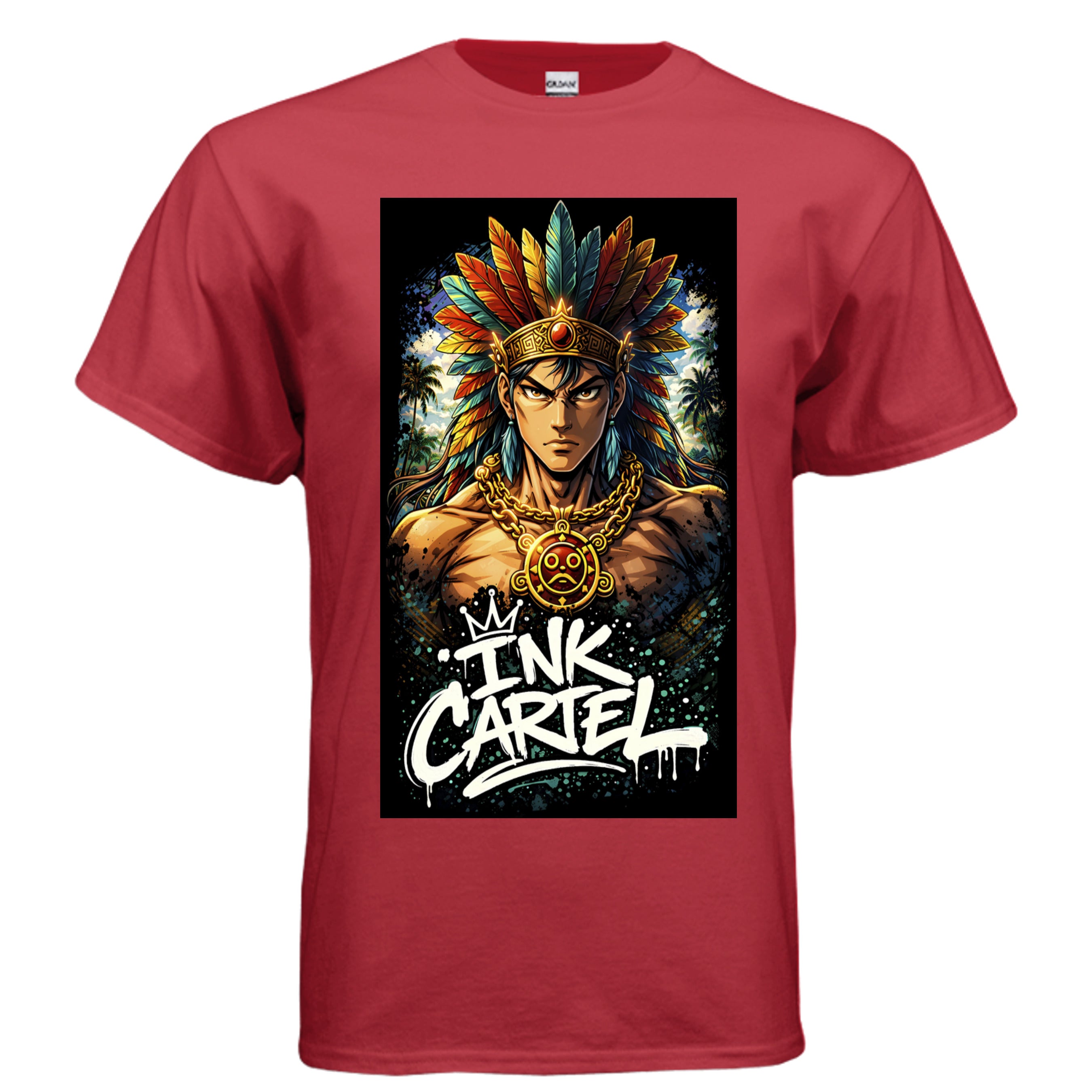  Ink Cartel Taíno War Lord T-shirt with Camuy sun symbol chain design inspired by Puerto Rican Taíno heritage and urban streetwear style