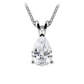 Teardrop-shaped diamond pendant on a white background