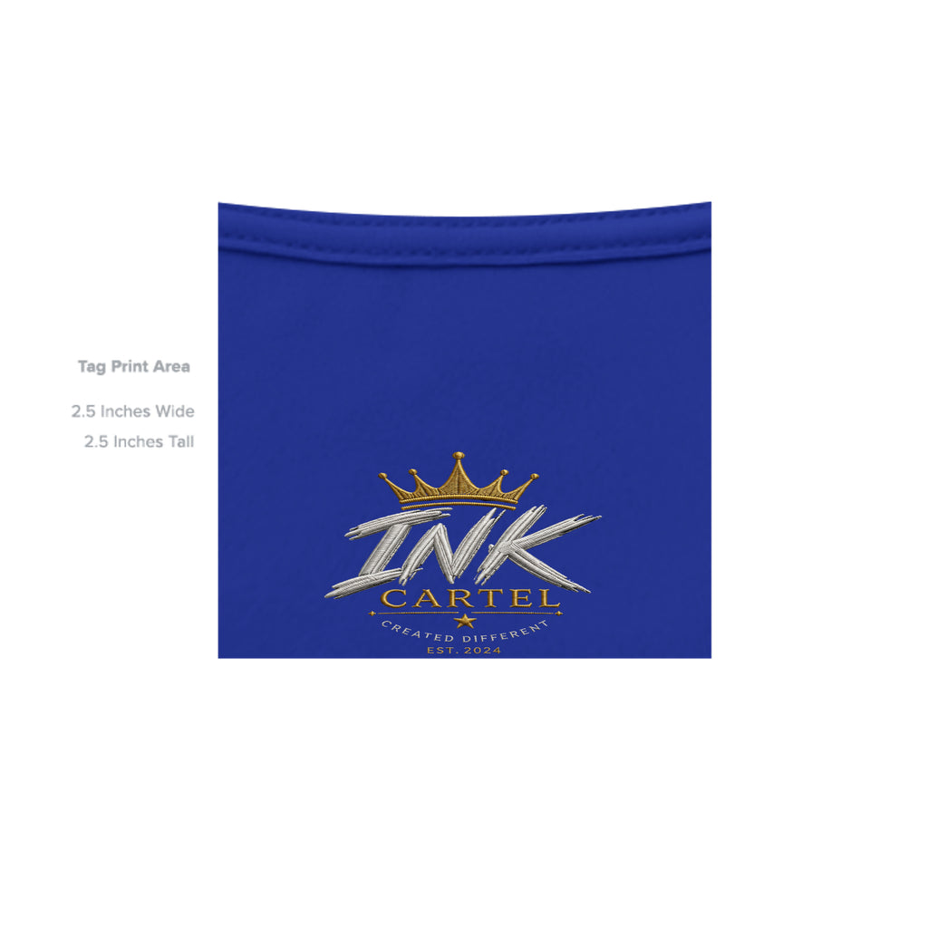Blue pouch with 'INK CARTEL' logo on a white background