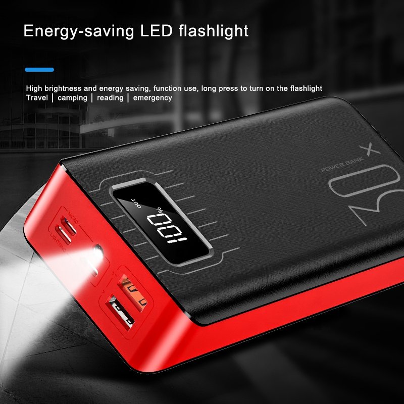 Batería externa Power Bank de 20000mAh con doble USB y linterna LED