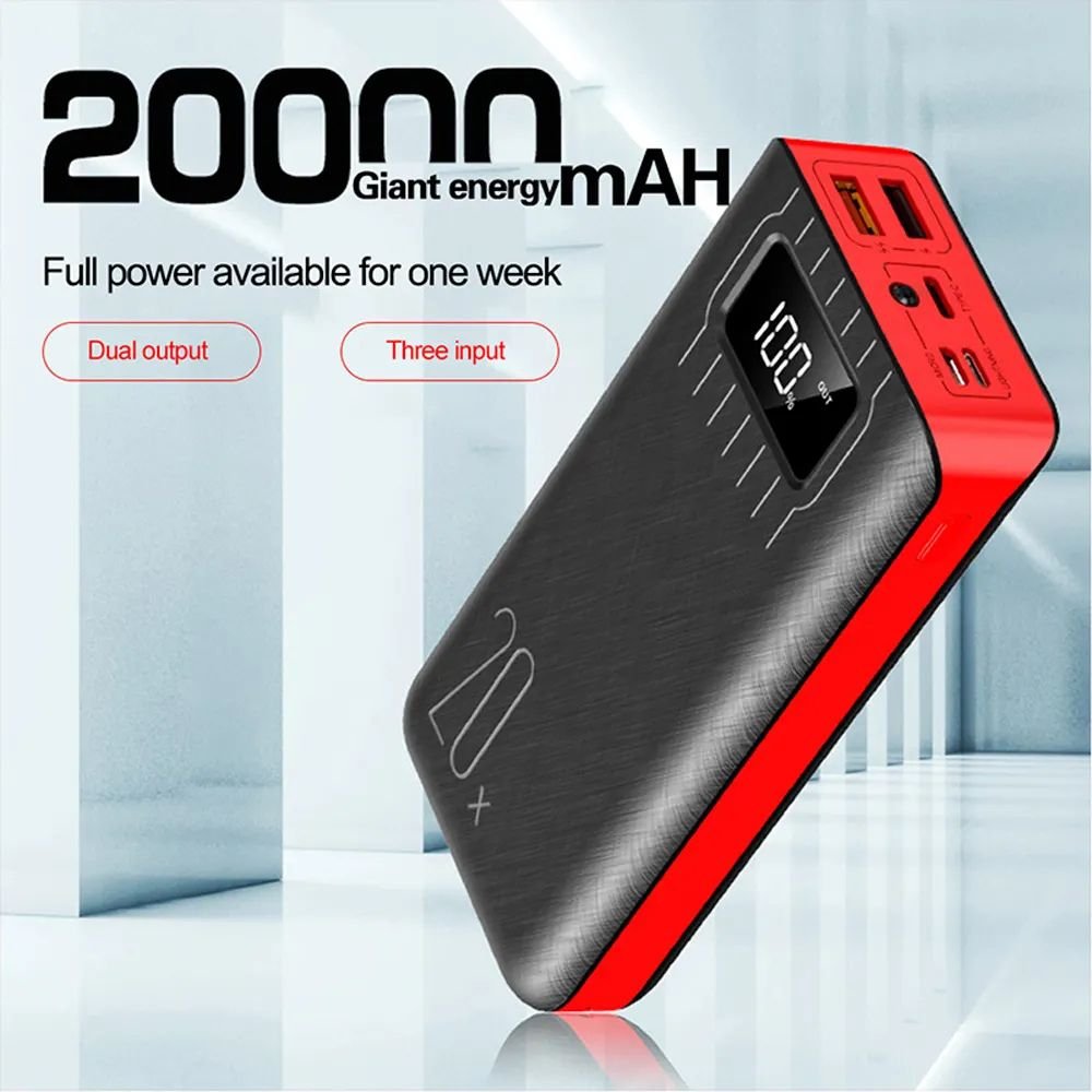 Batería externa Power Bank de 20000mAh con doble USB y linterna LED