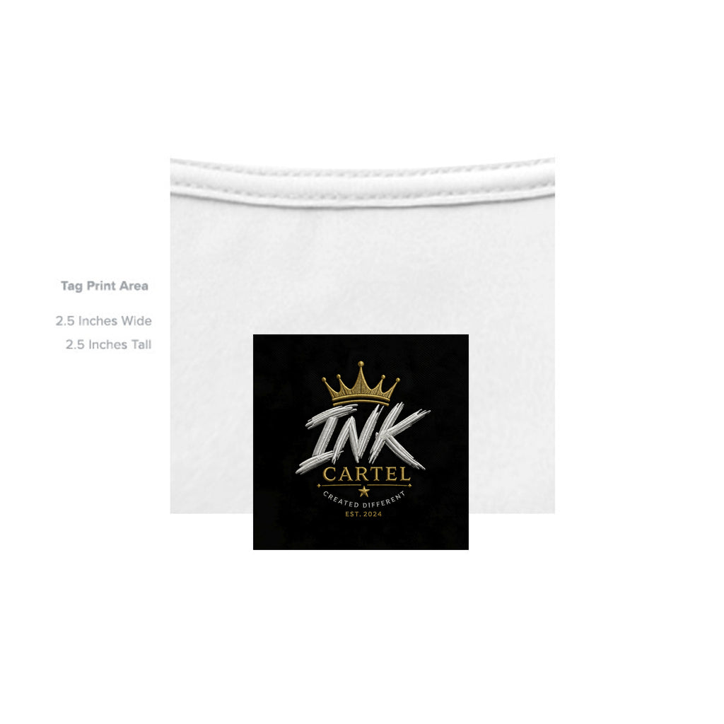 White t-shirt with Ink Cartel logo on a black background