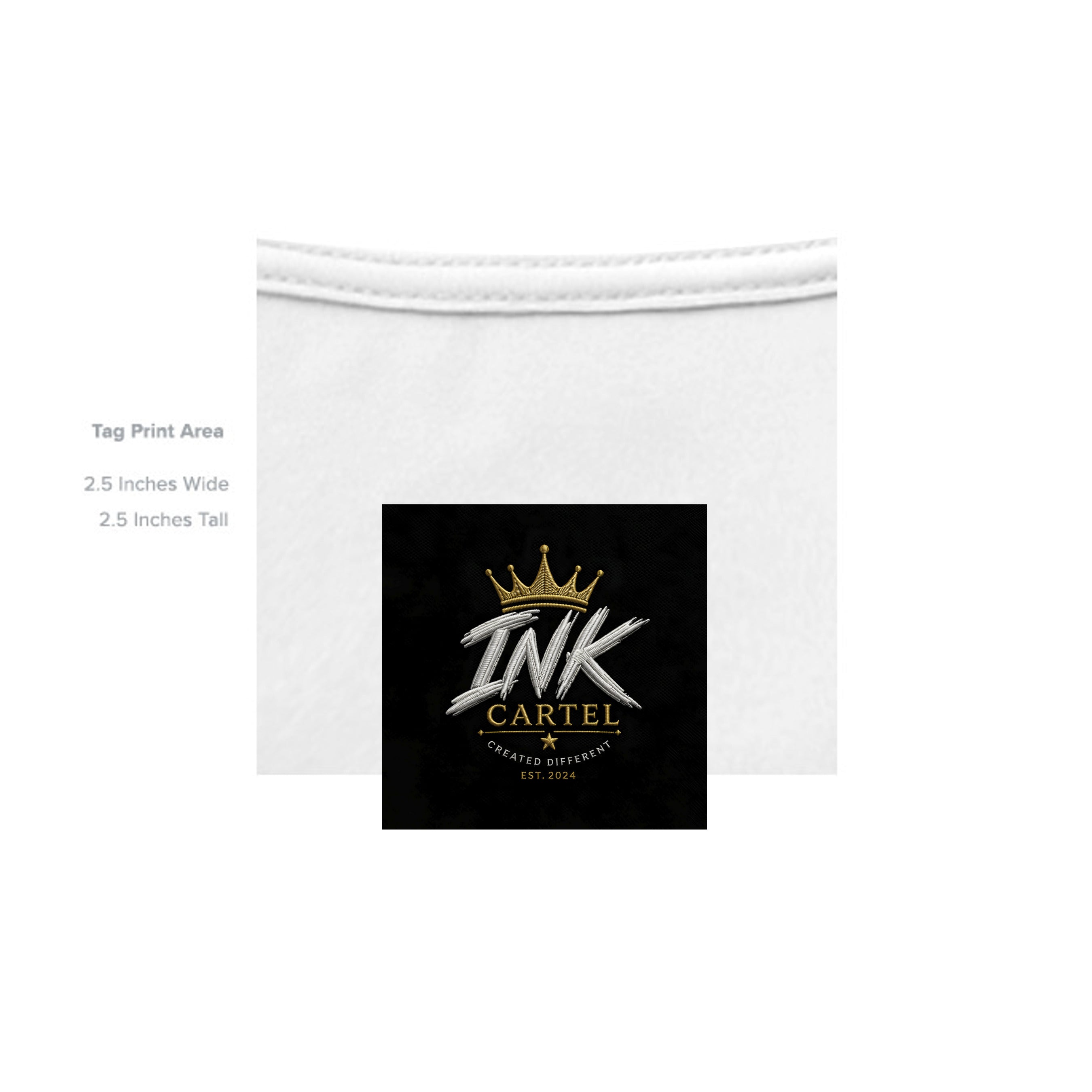 White t-shirt with Ink Cartel logo on a black background